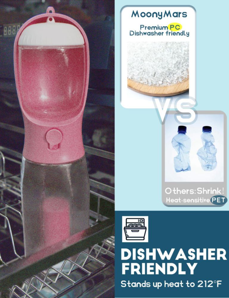Botella de Agua MoonyMars 600 ml Rosa 3‑en‑1 para Perro de Viaje