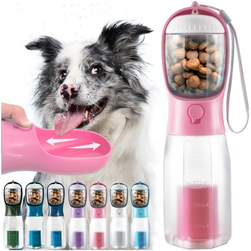 Botella de Agua MoonyMars 600 ml Rosa 3‑en‑1 para Perro de Viaje