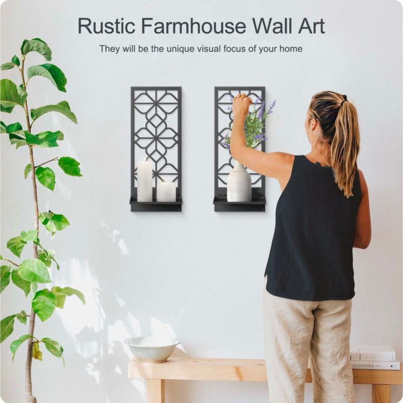 Juego de 2 candelabros de pared Sokurdeg de metal negro 42x18 cm
