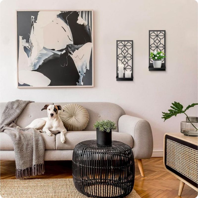 Juego de 2 candelabros de pared Sokurdeg de metal negro 42x18 cm
