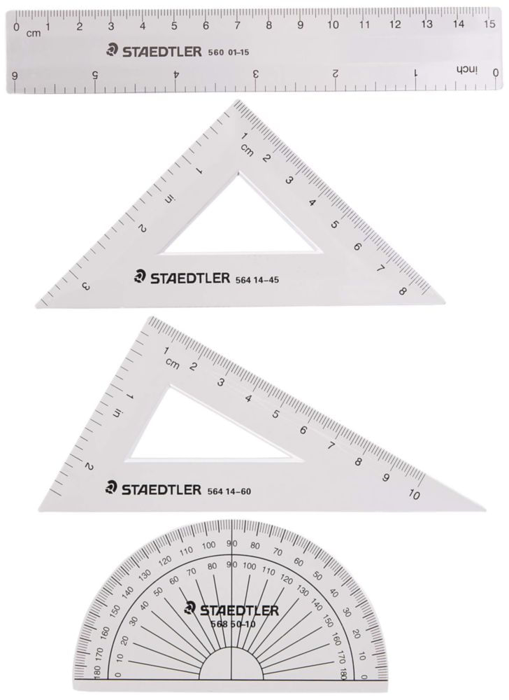 Regla STAEDTLER 15 cm – Kit de Geometría de 4 piezas Métrico/Imperial