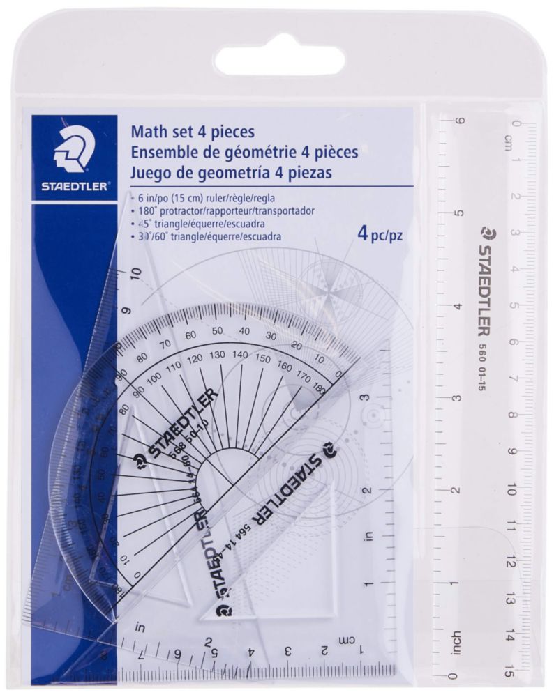 Regla STAEDTLER 15 cm – Kit de Geometría de 4 piezas Métrico/Imperial