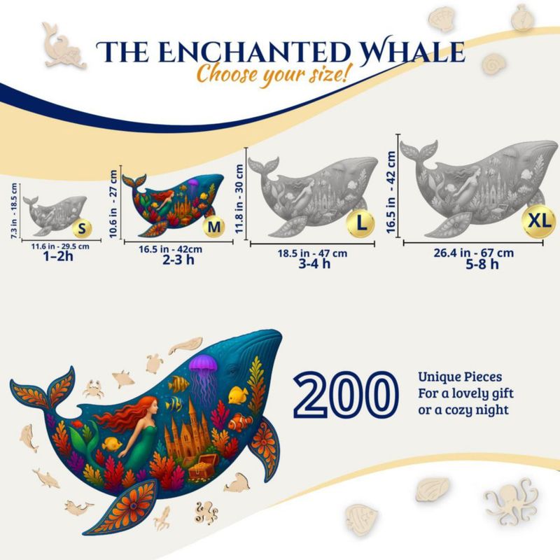 Rompecabezas de madera Goldbird Creations 200 piezas Ballena para adultos
