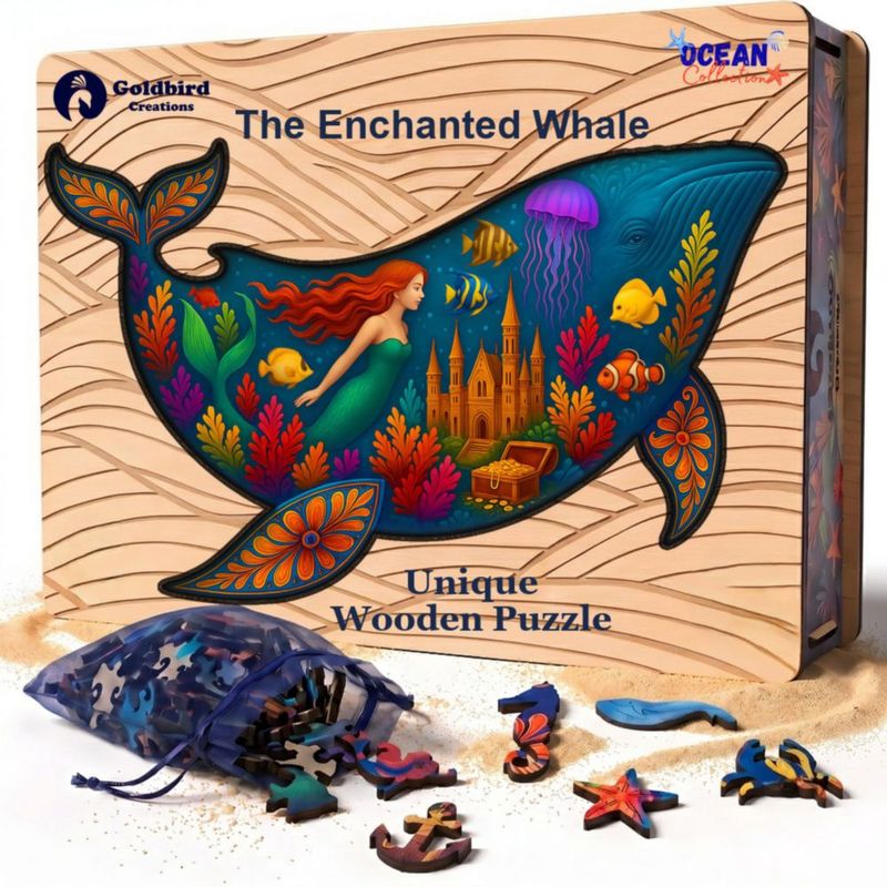 Rompecabezas de madera Goldbird Creations 200 piezas Ballena para adultos
