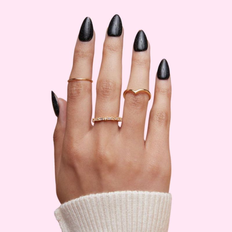 Uñas Postizas PaintLab 24 uds Almendra Corta Negro con Purpurina