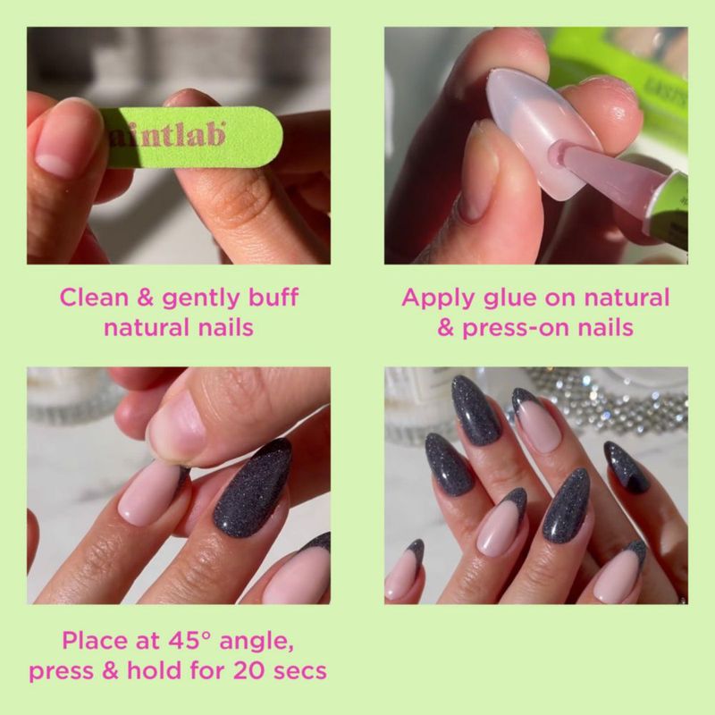 Uñas Postizas PaintLab 24 uds Almendra Corta Negro con Purpurina