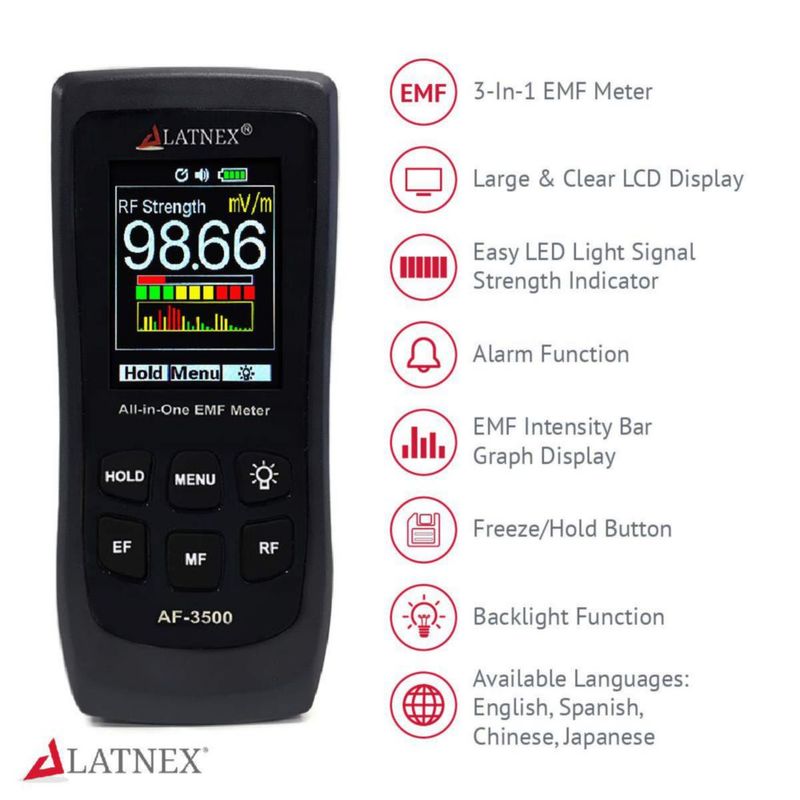 Medidor de Campos Electromagnéticos LATNEX AF-3500 Detector y Lector de RF