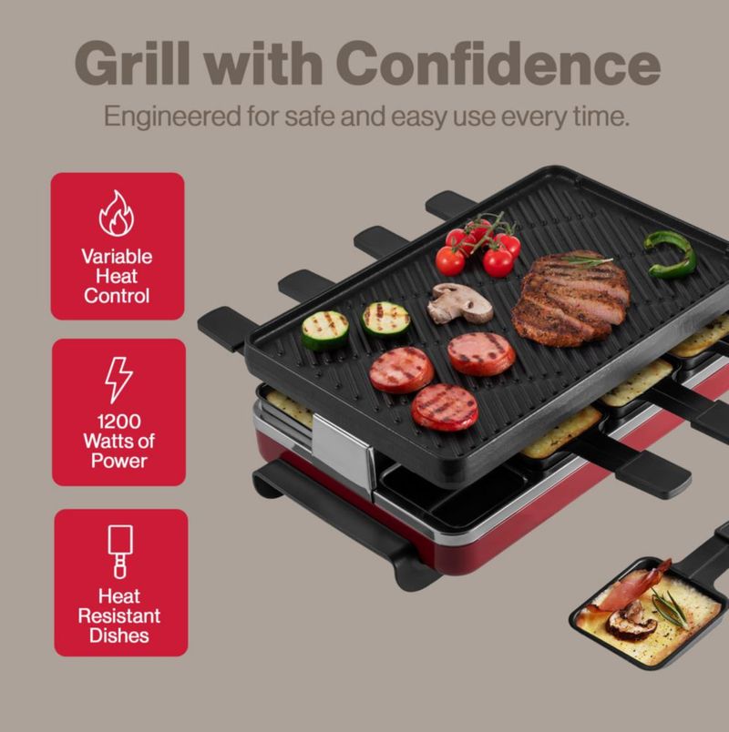 Parrilla eléctrica Raclette Swissmar de 8 personas hierro fundido rojo