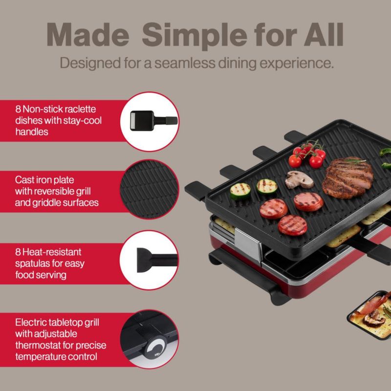 Parrilla eléctrica Raclette Swissmar de 8 personas hierro fundido rojo