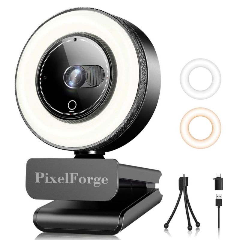 Cámara web PixelForge 2K con micrófono luz y privacidad