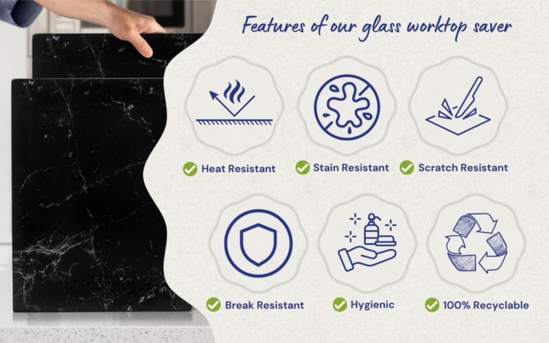 Tabla de cortar de vidrio Kitchenville 51 × 41 cm efecto mármol negro