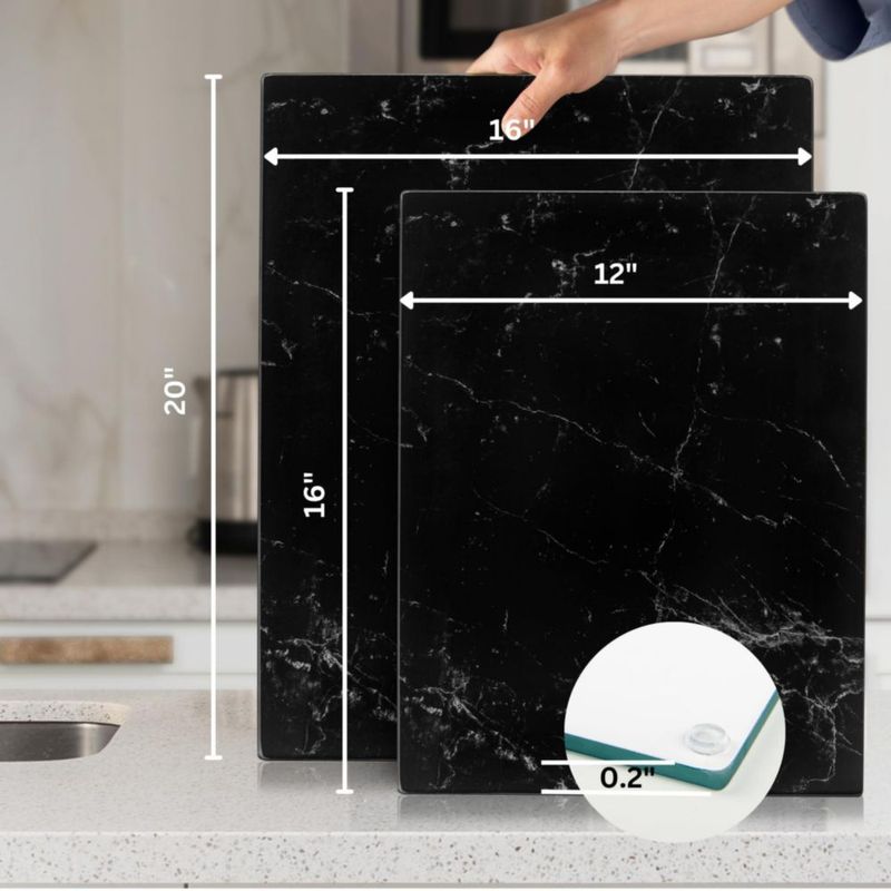 Tabla de cortar de vidrio Kitchenville 51 × 41 cm efecto mármol negro