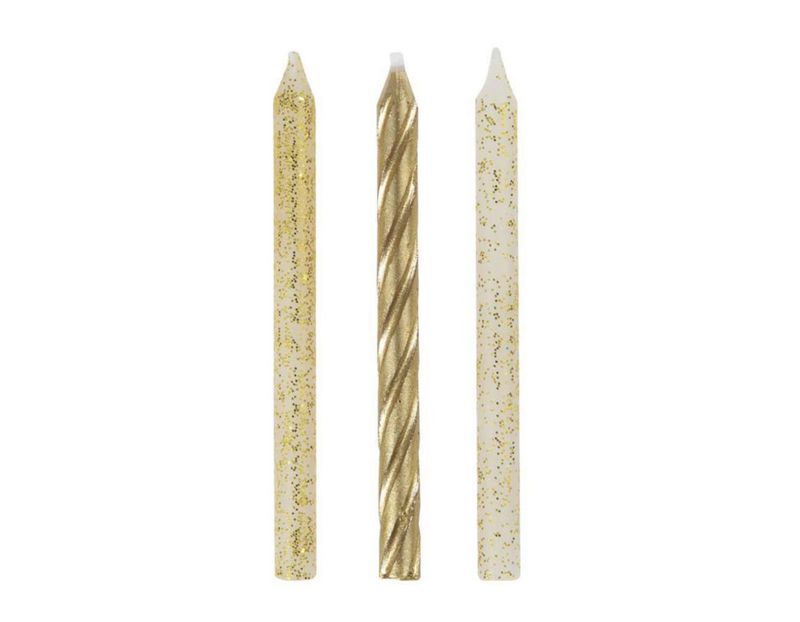 Velas Únicas 24 unidades Espiral con Brillo y Dorado - Surtidas