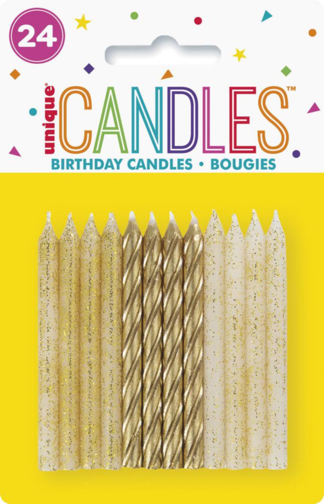 Velas Únicas 24 unidades Espiral con Brillo y Dorado - Surtidas