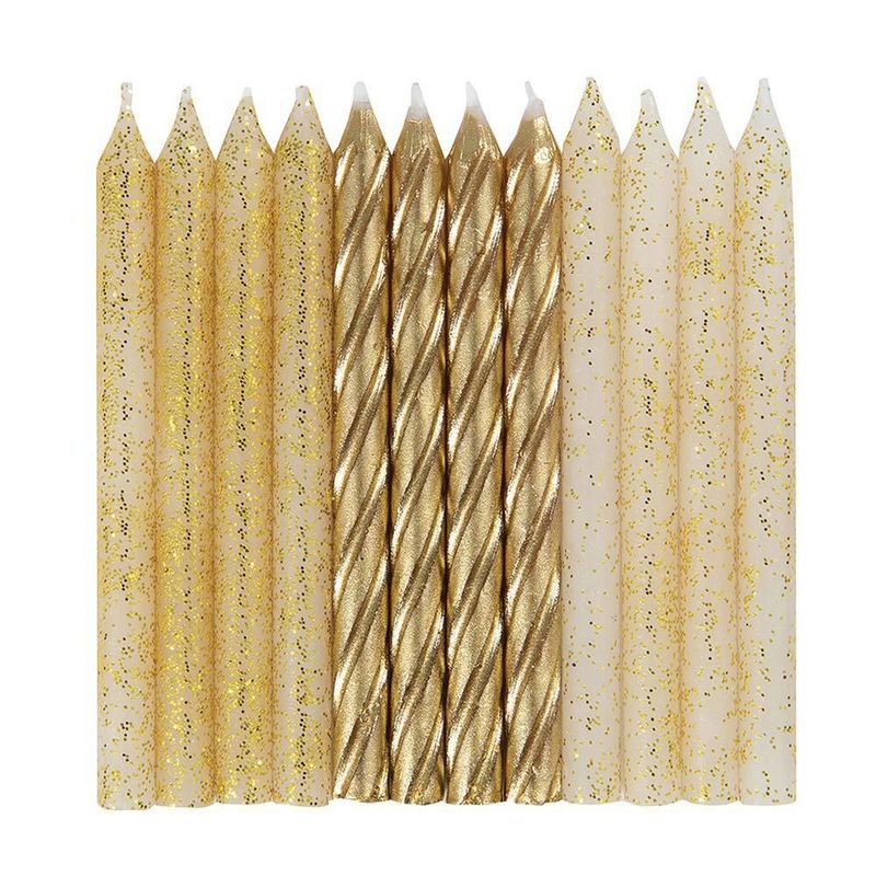 Velas Únicas 24 unidades Espiral con Brillo y Dorado - Surtidas