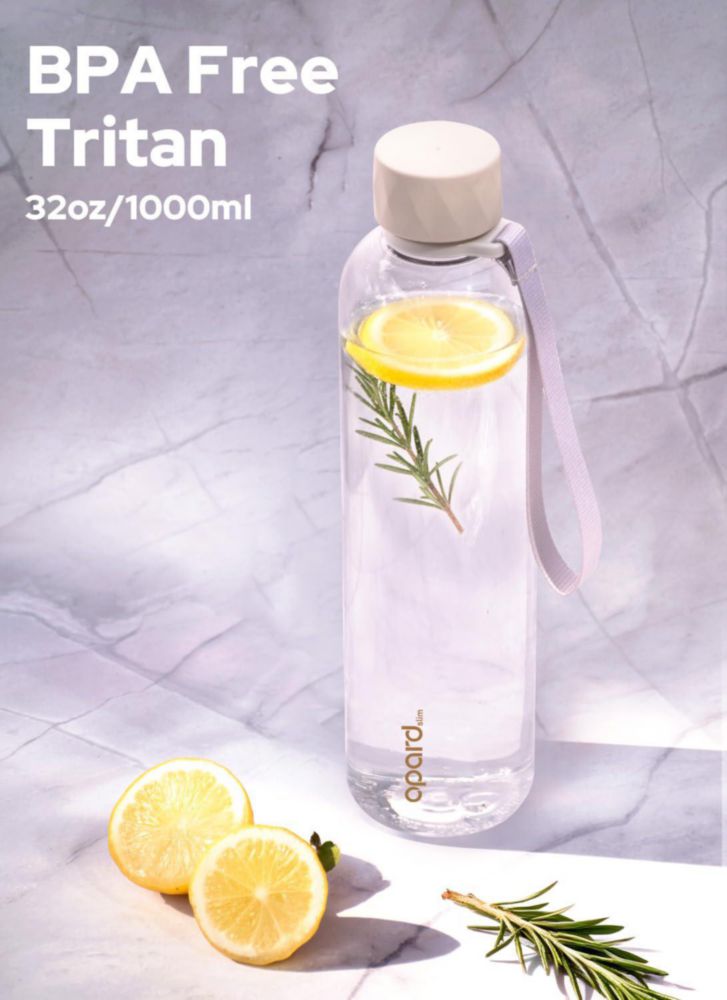 Botella Opard 950 ml sin BPA transparente color crema reutilizable