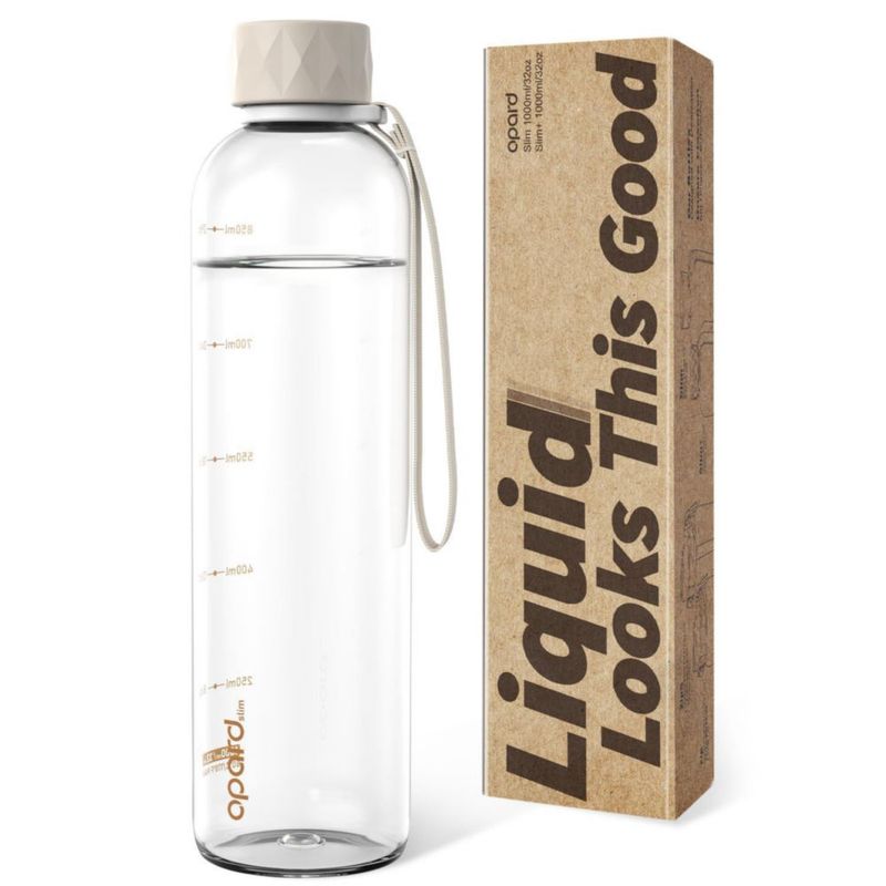 Botella Opard 950 ml sin BPA transparente color crema reutilizable