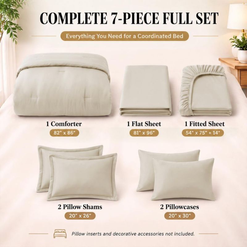 Juego de Edredón CozyLux Tamaño Completo 7 Piezas Beige