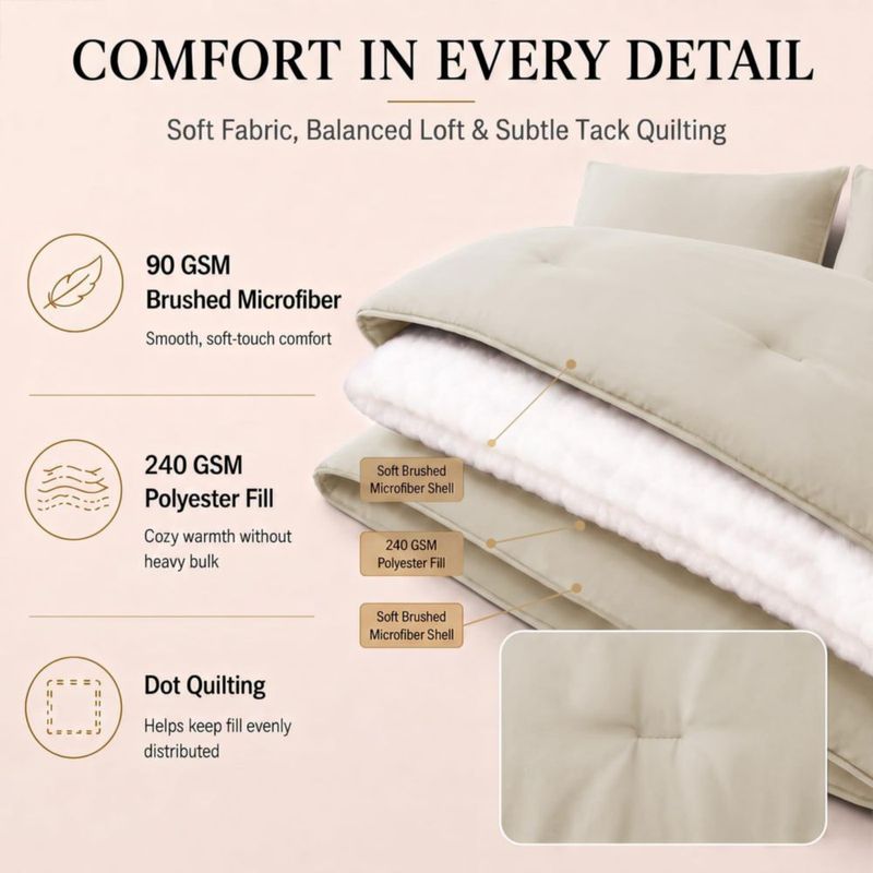 Juego de Edredón CozyLux Tamaño Completo 7 Piezas Beige