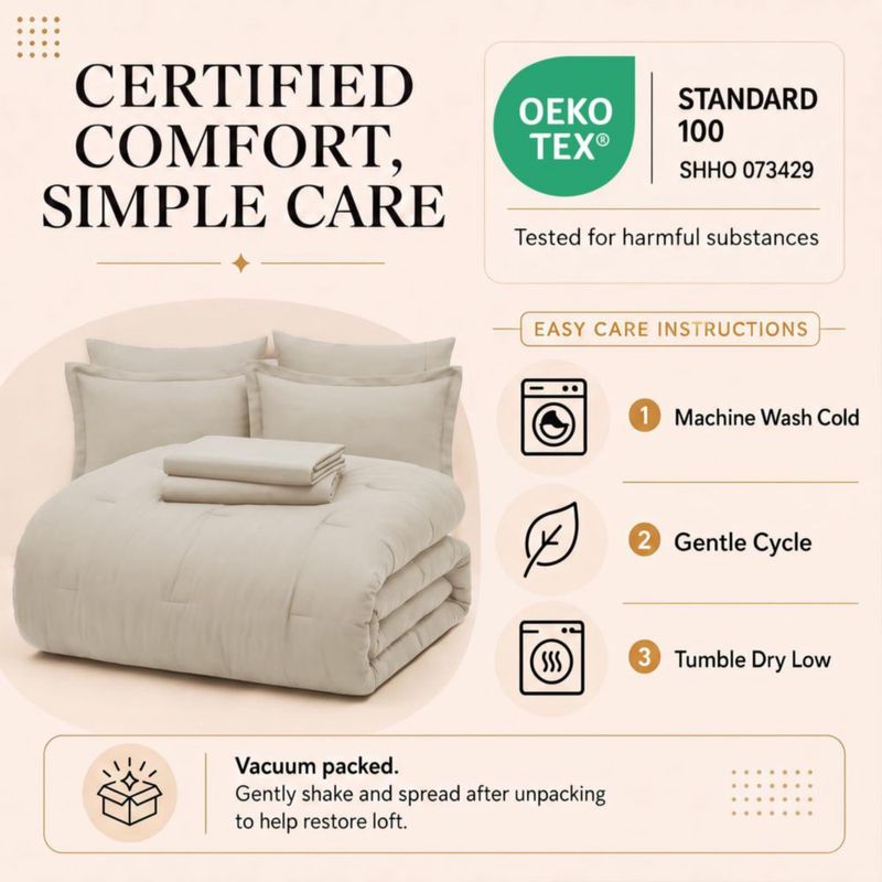 Juego de Edredón CozyLux Tamaño Completo 7 Piezas Beige