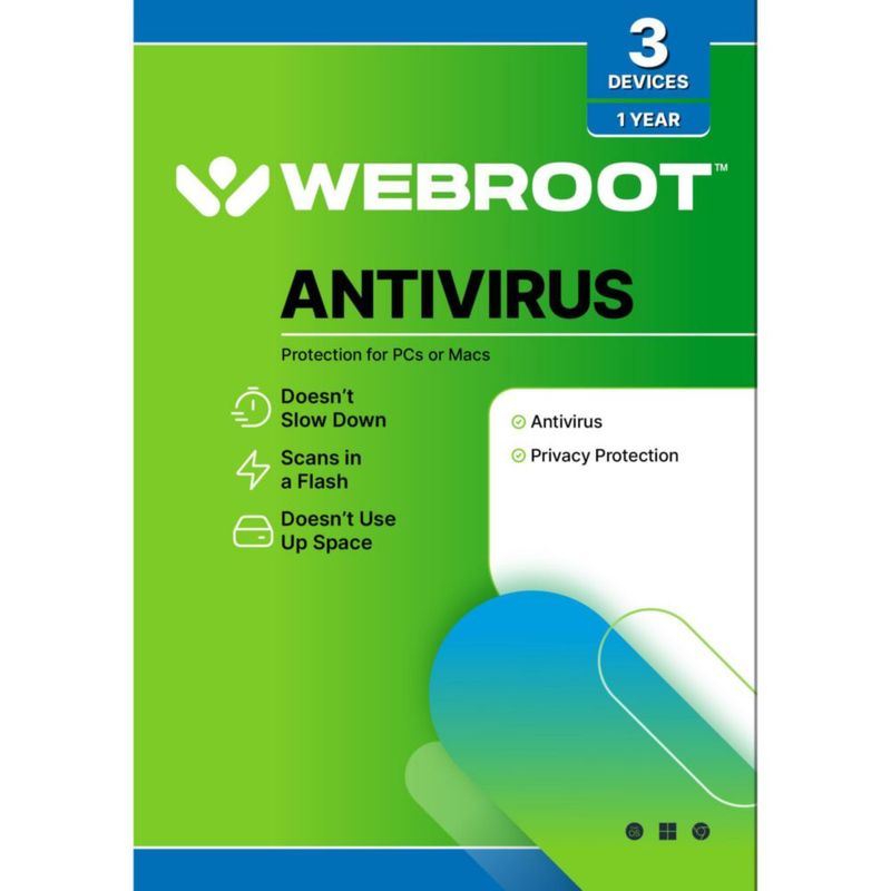 Antivirus Webroot 3 dispositivos 1 año PC/Mac 2026