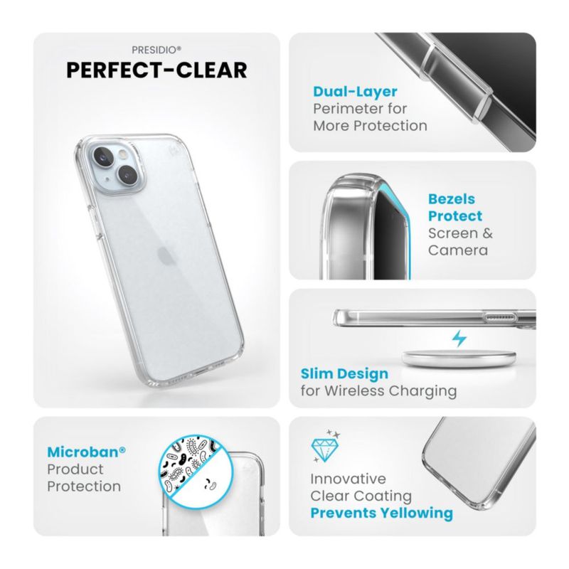Funda Speck iPhone 16 Transparente y Delgada – Resistente a caídas de 13 pies