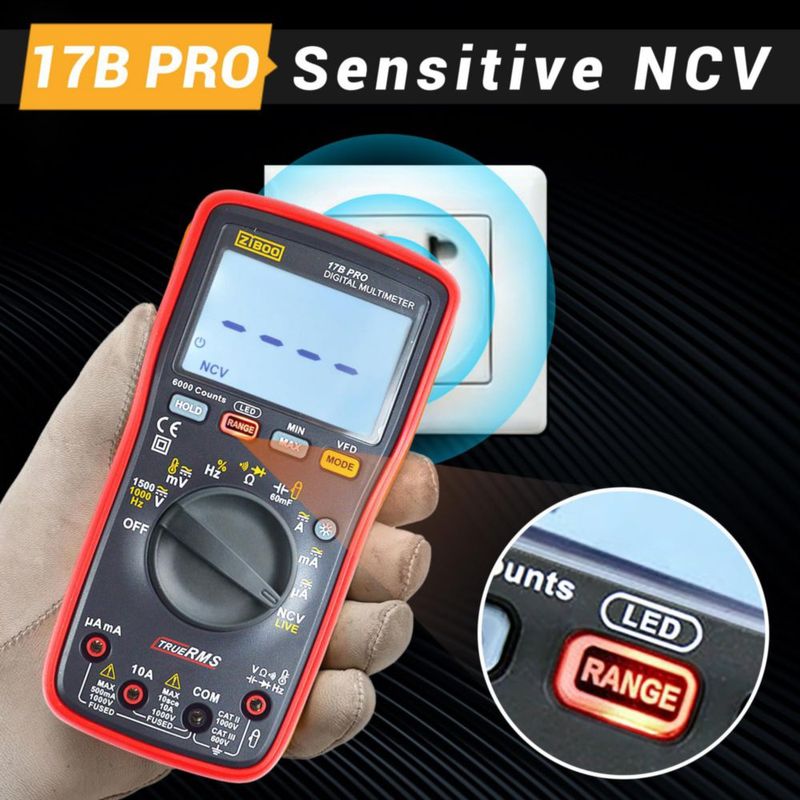 Multímetro ZIBOO 17B PRO True RMS 1000 V 10 A