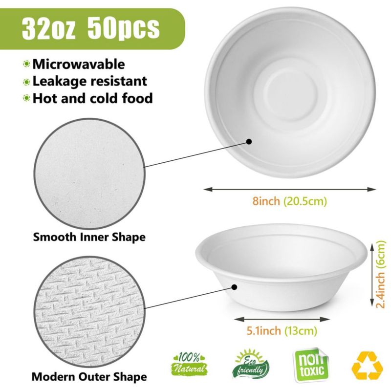 Tazones de papel Green Swan 946 ml (paquete de 50) compostables