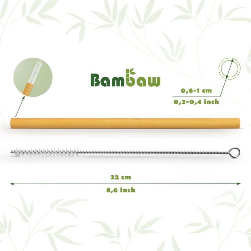 Pajillas reutilizables Bambaw 22 cm – Pack de 6 + cepillo de limpieza