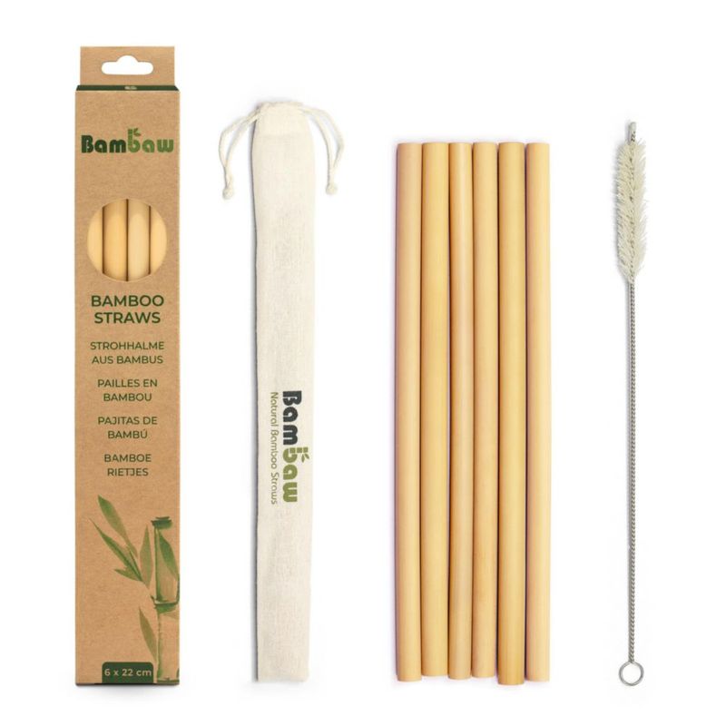 Pajillas reutilizables Bambaw 22 cm – Pack de 6 + cepillo de limpieza