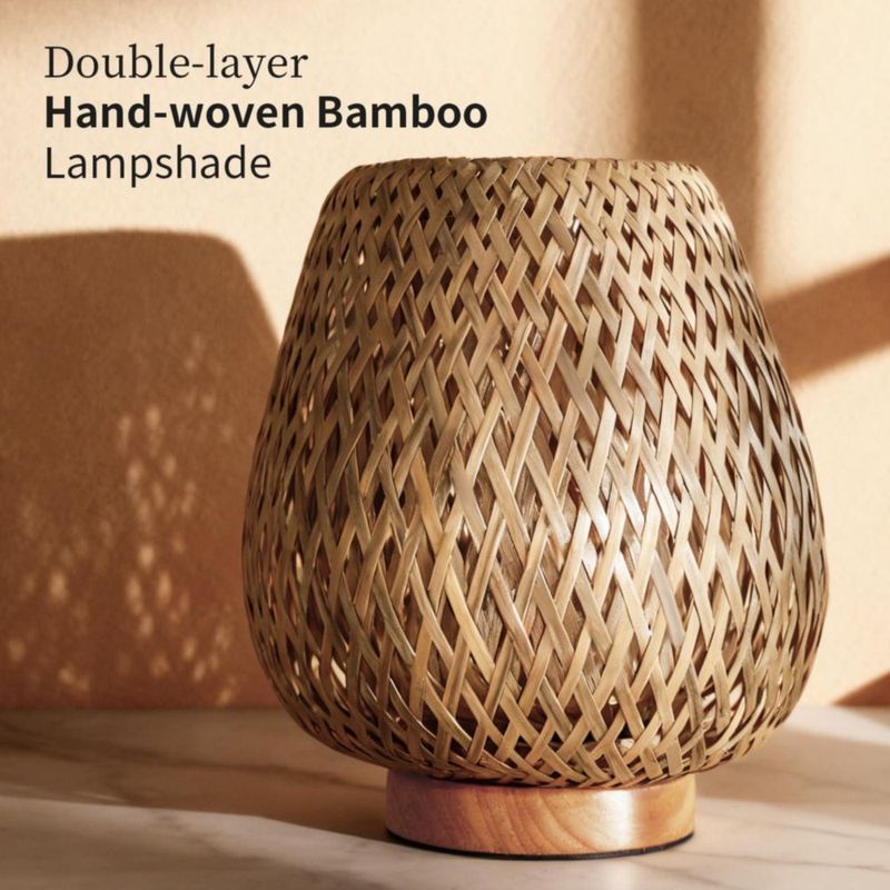Lámpara de mesa URLIGHTS Boho de ratán y bambú 110 V