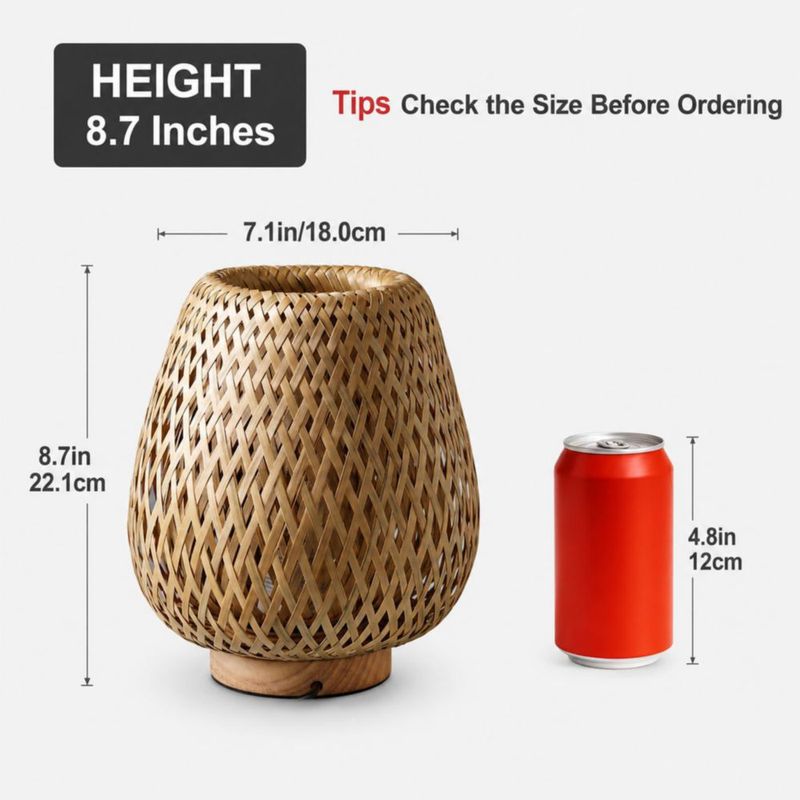 Lámpara de mesa URLIGHTS Boho de ratán y bambú 110 V