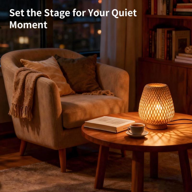 Lámpara de mesa URLIGHTS Boho de ratán y bambú 110 V