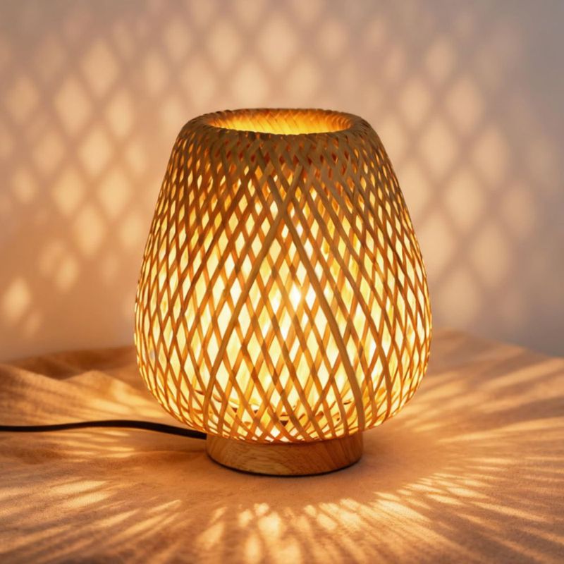 Lámpara de mesa URLIGHTS Boho de ratán y bambú 110 V
