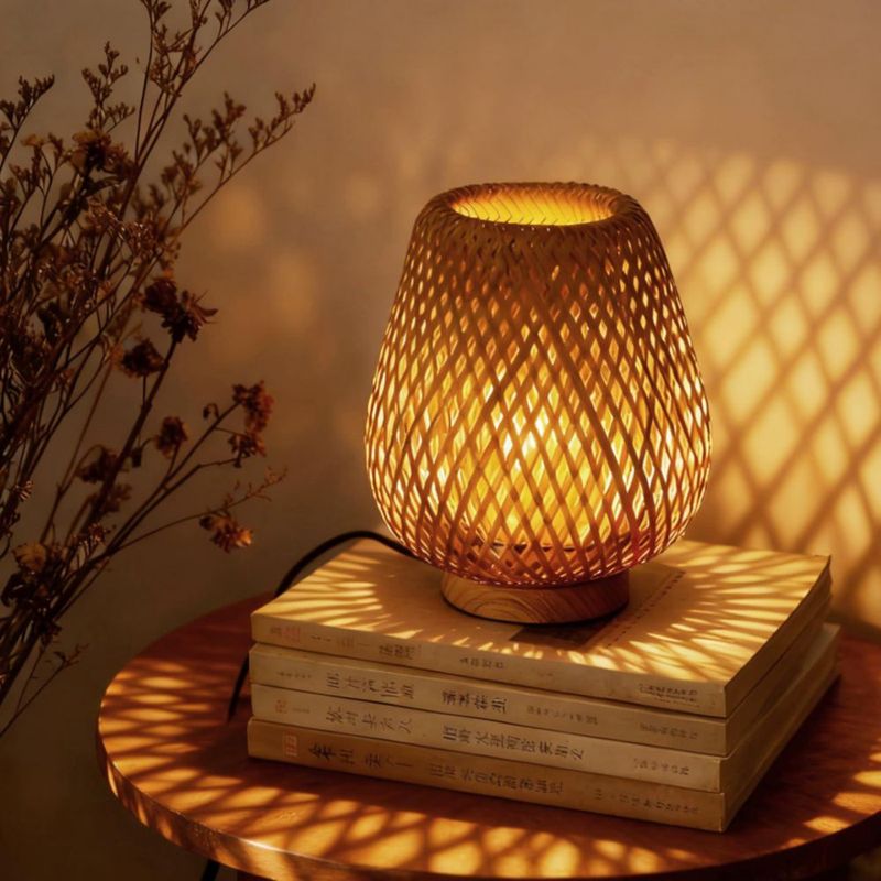 Lámpara de mesa URLIGHTS Boho de ratán y bambú 110 V
