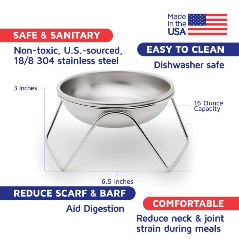 Cuenco para gato Americat Company SS de 16 oz con soporte elevado