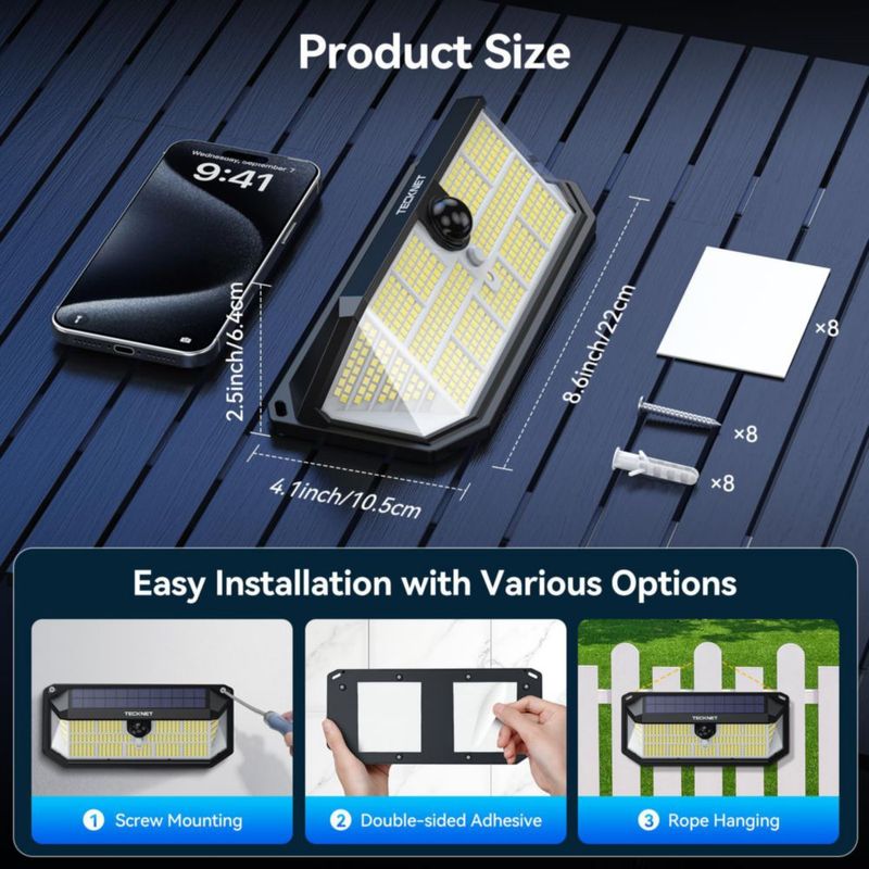 Luces Solares TECKNET 495 LED con Sensor de Movimiento e Impermeables