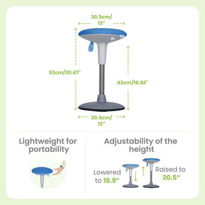 Taburete de Balanceo FOCUSI Ajustable 43‑52 cm Azul Celeste
