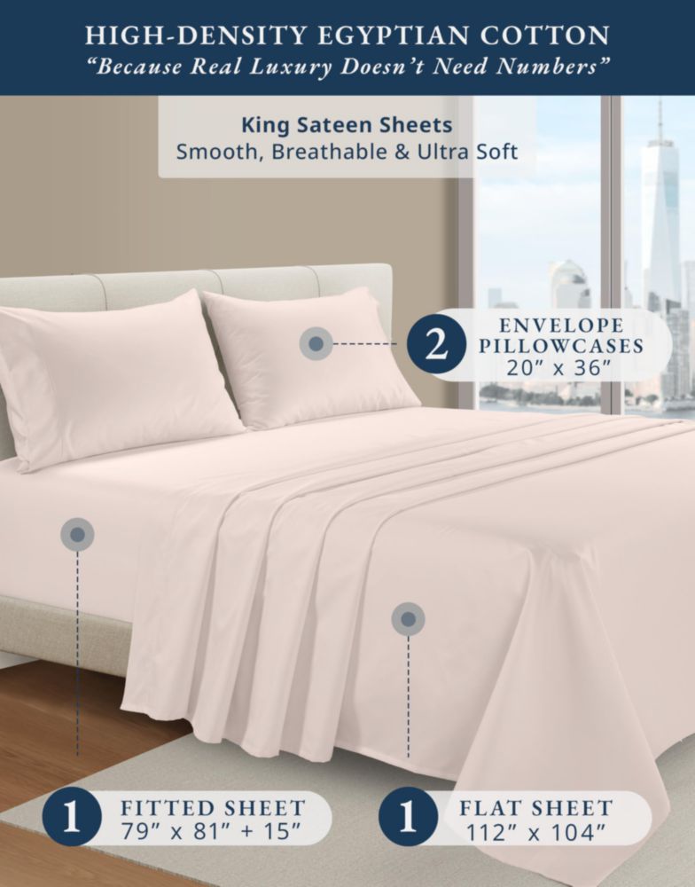 Juego de sábanas LANE LINEN King rosa pétalo satén