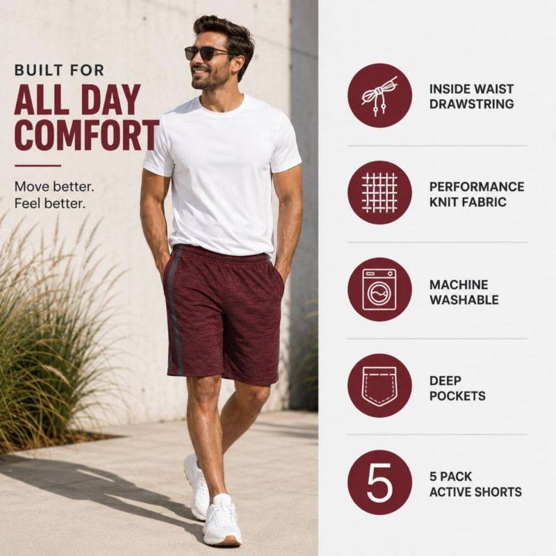 Shorts Essential Elements 5 unidades secado rápido y bolsillos