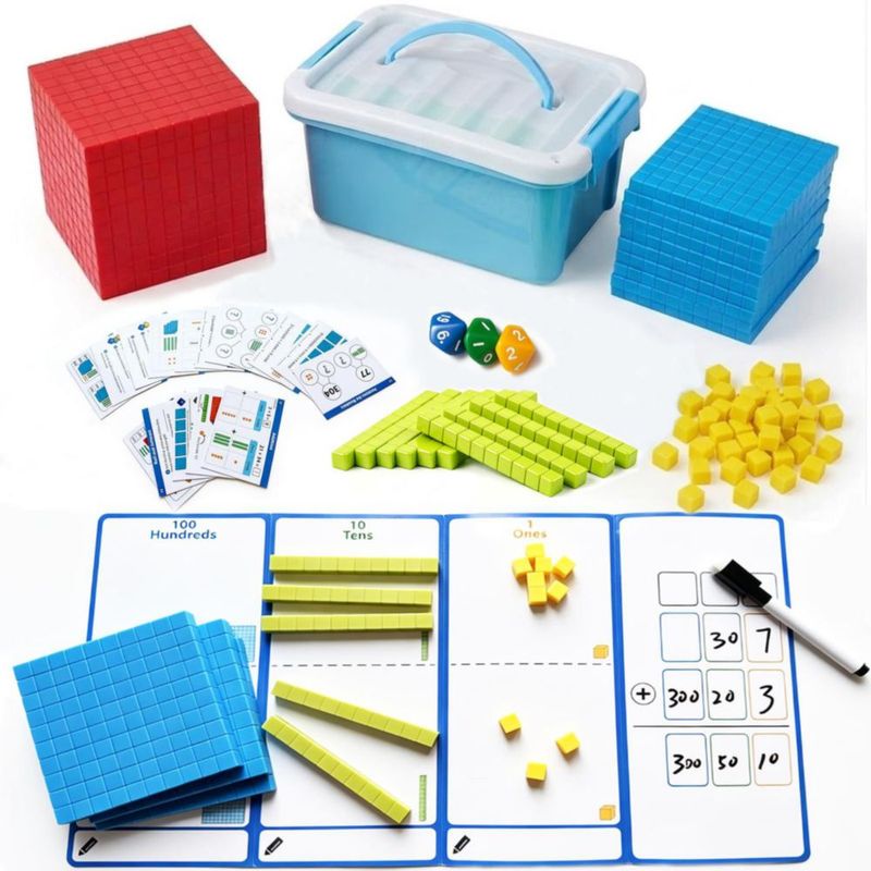 Bloques Base Diez 153 piezas - Manipulativos de Matemáticas con Tarjetas y Dados