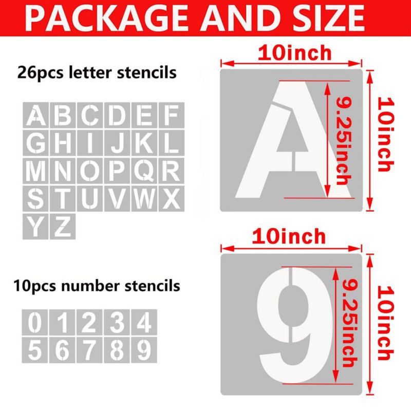 Plantillas de letras y números YEAJON 36 uds 25 cm reutilizables de plástico