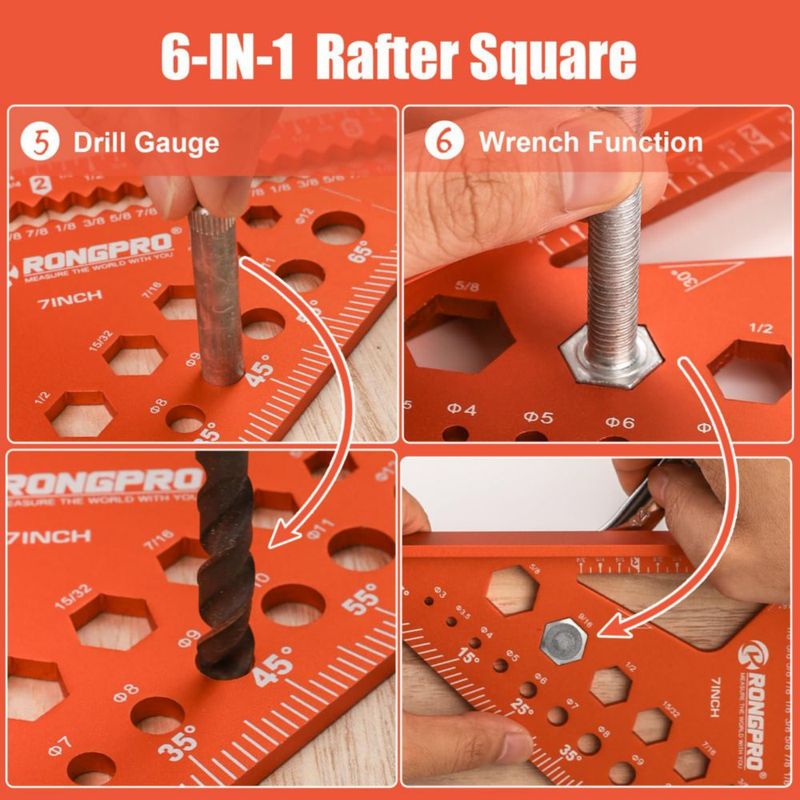 Regla RONGPRO 18 cm 6‑en‑1 Escuadra de Carpintería de Aluminio