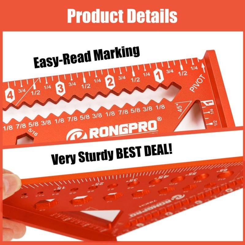 Regla RONGPRO 18 cm 6‑en‑1 Escuadra de Carpintería de Aluminio