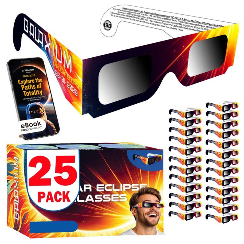 Gafas de Eclipse Solar Galaxium 25 unidades – Certificadas ISO 12312-2