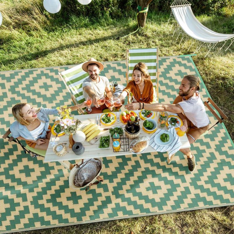 Alfombra Kalafun 244x305 cm Verde y Amarilla para Exterior de Plástico
