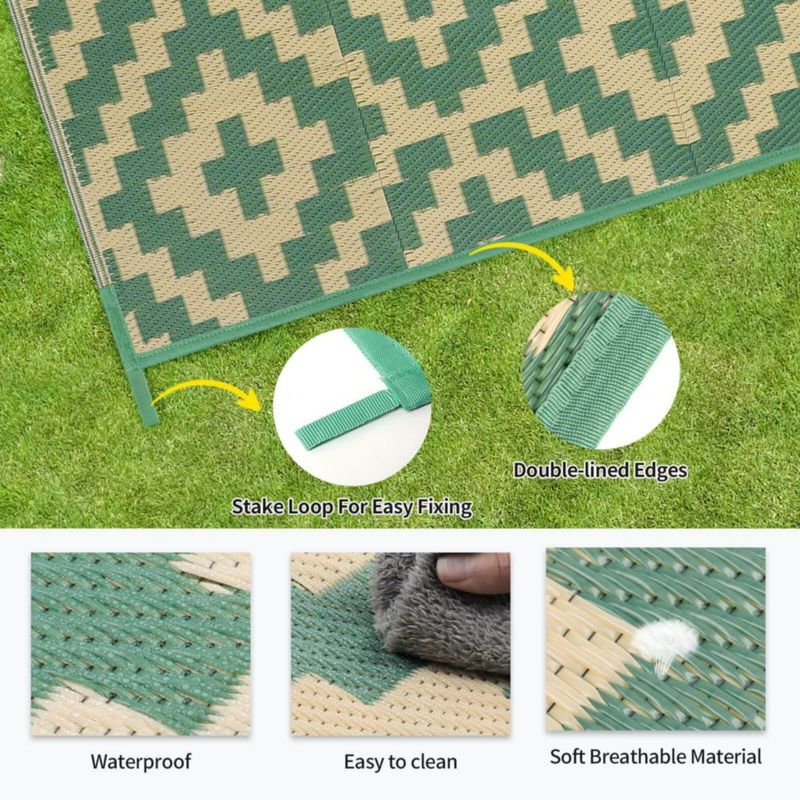 Alfombra Kalafun 244x305 cm Verde y Amarilla para Exterior de Plástico