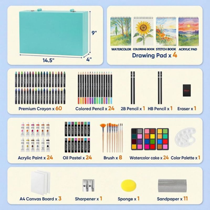 Set de Arte TMOL 194 Piezas - Kit de Pintura Deluxe con Caja de Madera