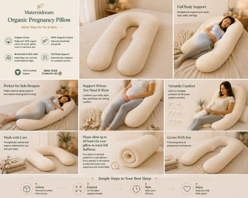 Almohada para Embarazadas Maternidream de Algodón Orgánico en Forma de U