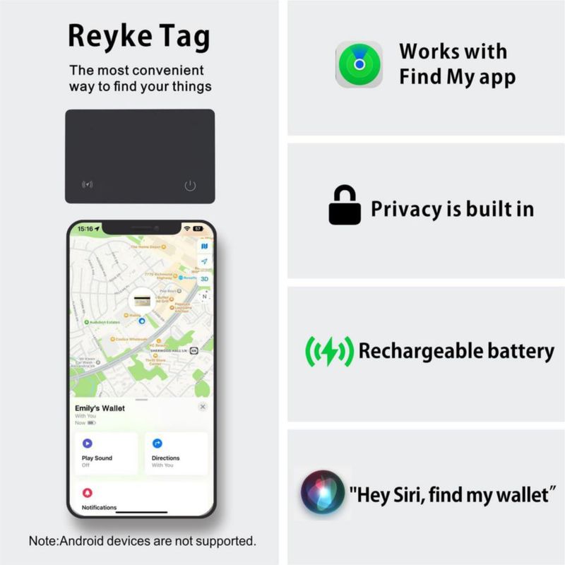 Rastreador de Cartera Reyke Pack de 2 Apple Find My Recargable